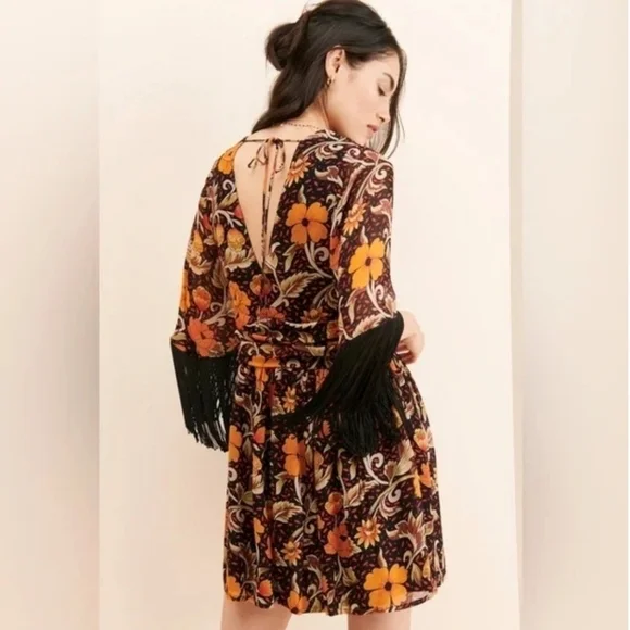 NWOT Verb by Pallavi Singhee Floral Fringe Mini Dress Size SP - Picture 2 of 15